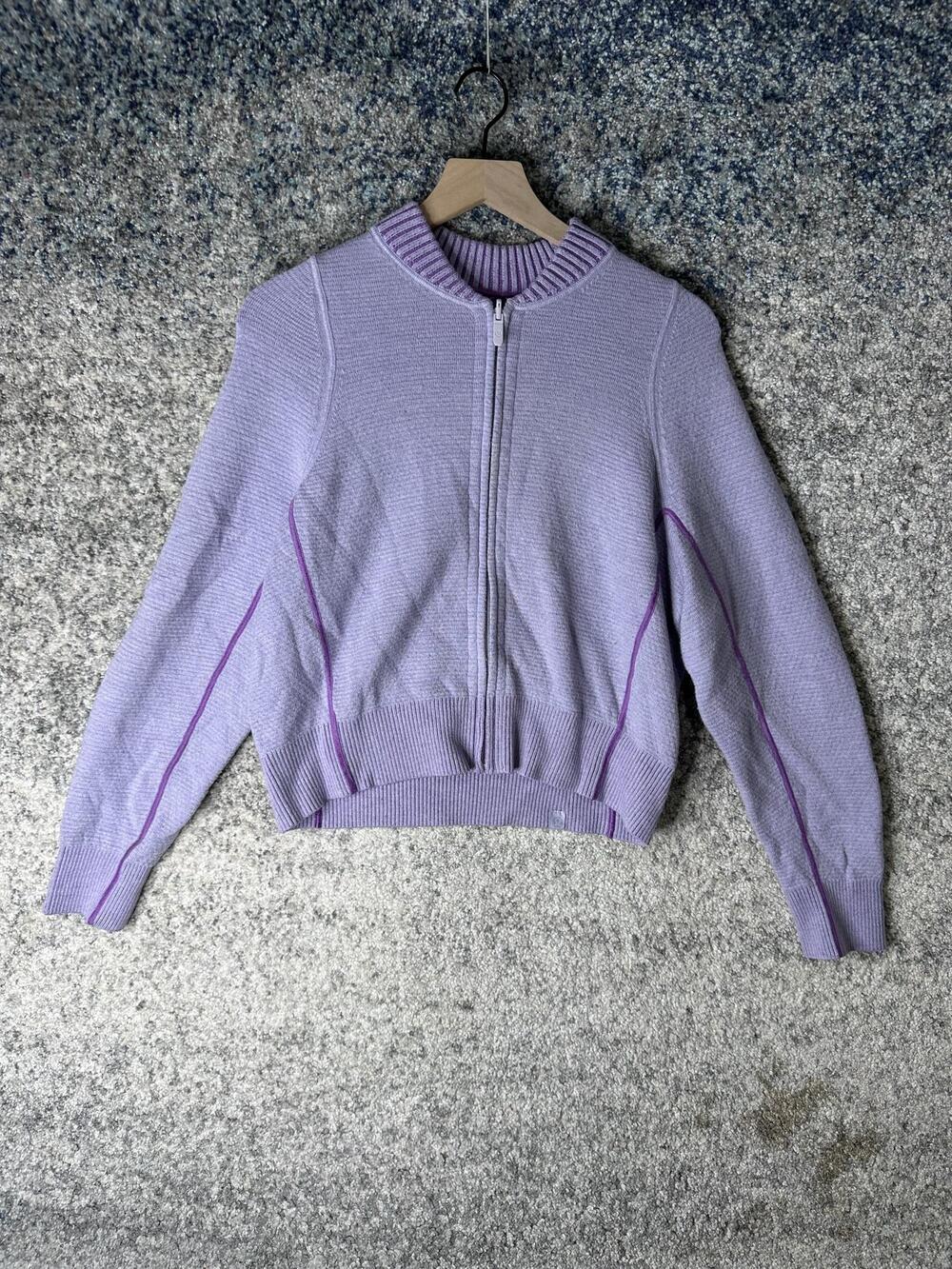 Lululemon Sweater Womens 6 Purple Full Zip Mock Neck Merino Wool Blend Raglan